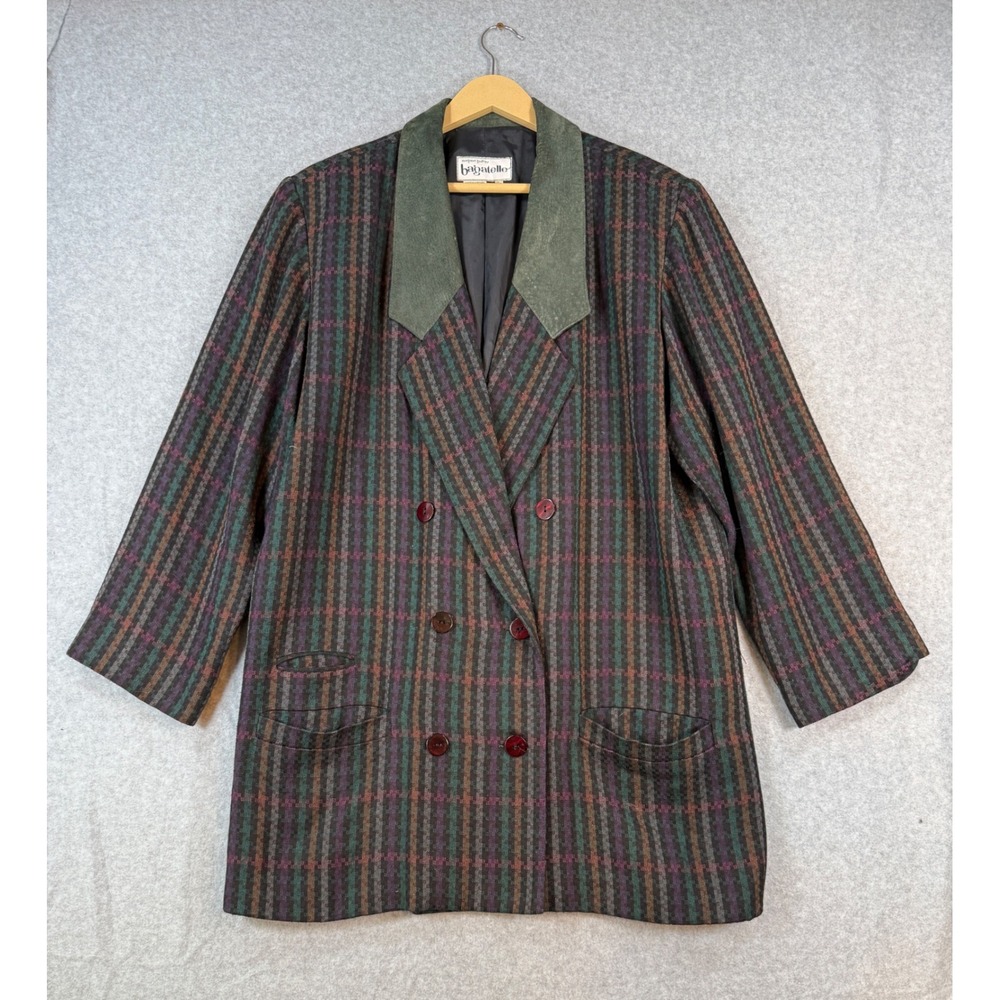 Bagatelle 14 Blazer Vintage Plaid Rayon Double Breasted Green Collar